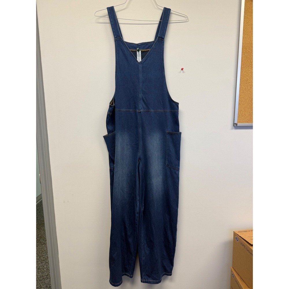 Halara Flex Denim Wide Leg Jumpsuit Medium Petite Blue Overalls NWT